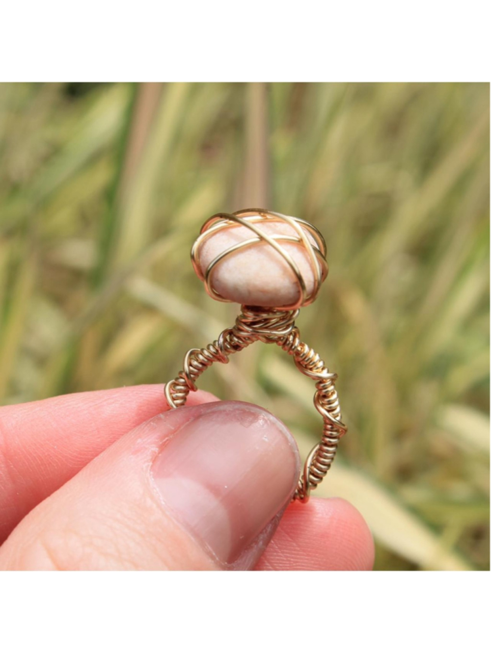 Handmade gold wire wrapped light pink stone ring 🌊💫

PM me with any questions